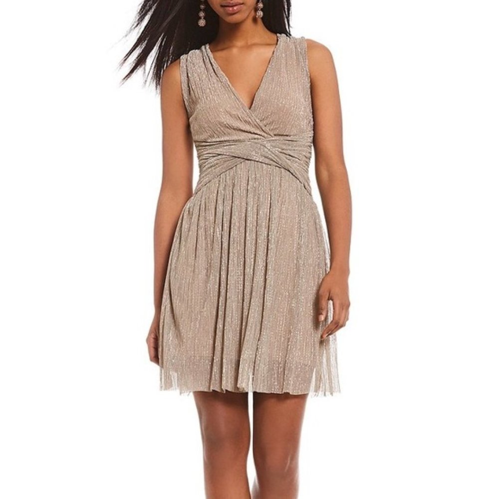French Connection Marcelle Pleated Shimmer Dress Size 10